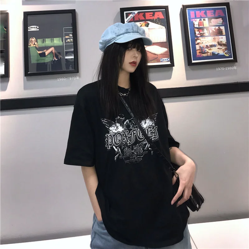

Goth Y2k Emo Women's Top Short Sleeve 2023 Trend T-shirt Woman Funny Tees Summer Grunge Tall Clothing Causal Old O Kpop Pulovers