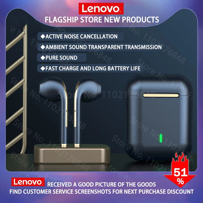 

Шумоподавляющая гарнитура Lenovo, настоящие беспроводные наушники, Bluetooth-наушники, стереонаушники-вкладыши, гарнитура
