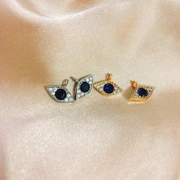 

2PCS Copper Gold-Plating Zircon Lucky Eye，Blue Eye Charm Pendant For diy Bracelet Necklace