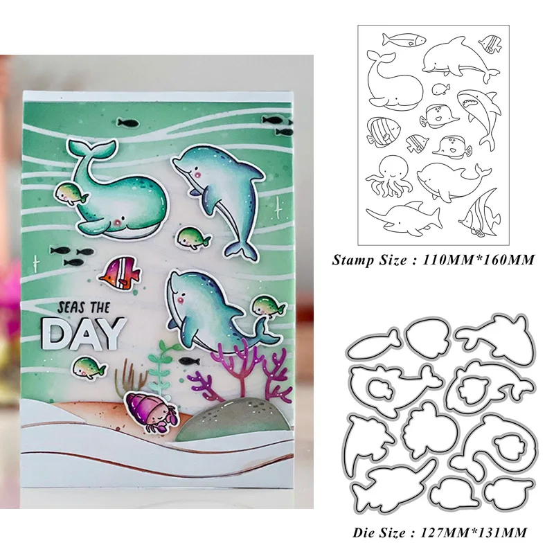 

Sea Whale Octopus Stencils Clear Stamps and Metal Cutting Dies Scrapbooking New Arrival 2022 Christmas Card Making Template