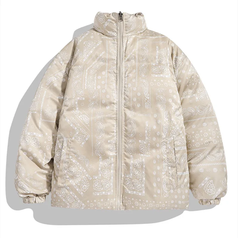 Couple's Cotton Padded Clothes Winter Bread Double Side Wearable Jackets Men's S New Fashion Paisley Print Parkas Warm Outwear