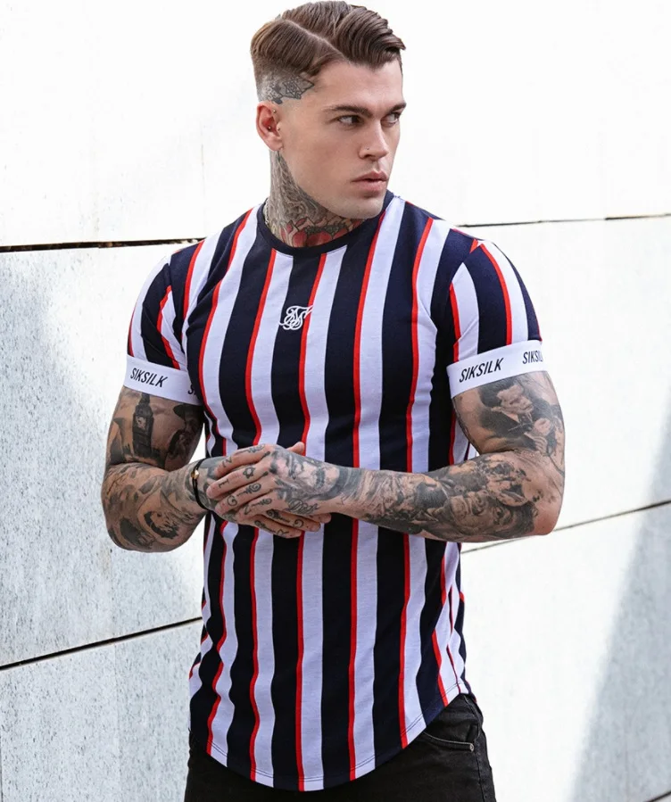 

2023 new Summer SikSilk Mens striated T Shirt Silk Silk O-Neck Short Sleeve fitness Shirts Male Brand T-shirt Tops Tees clothing