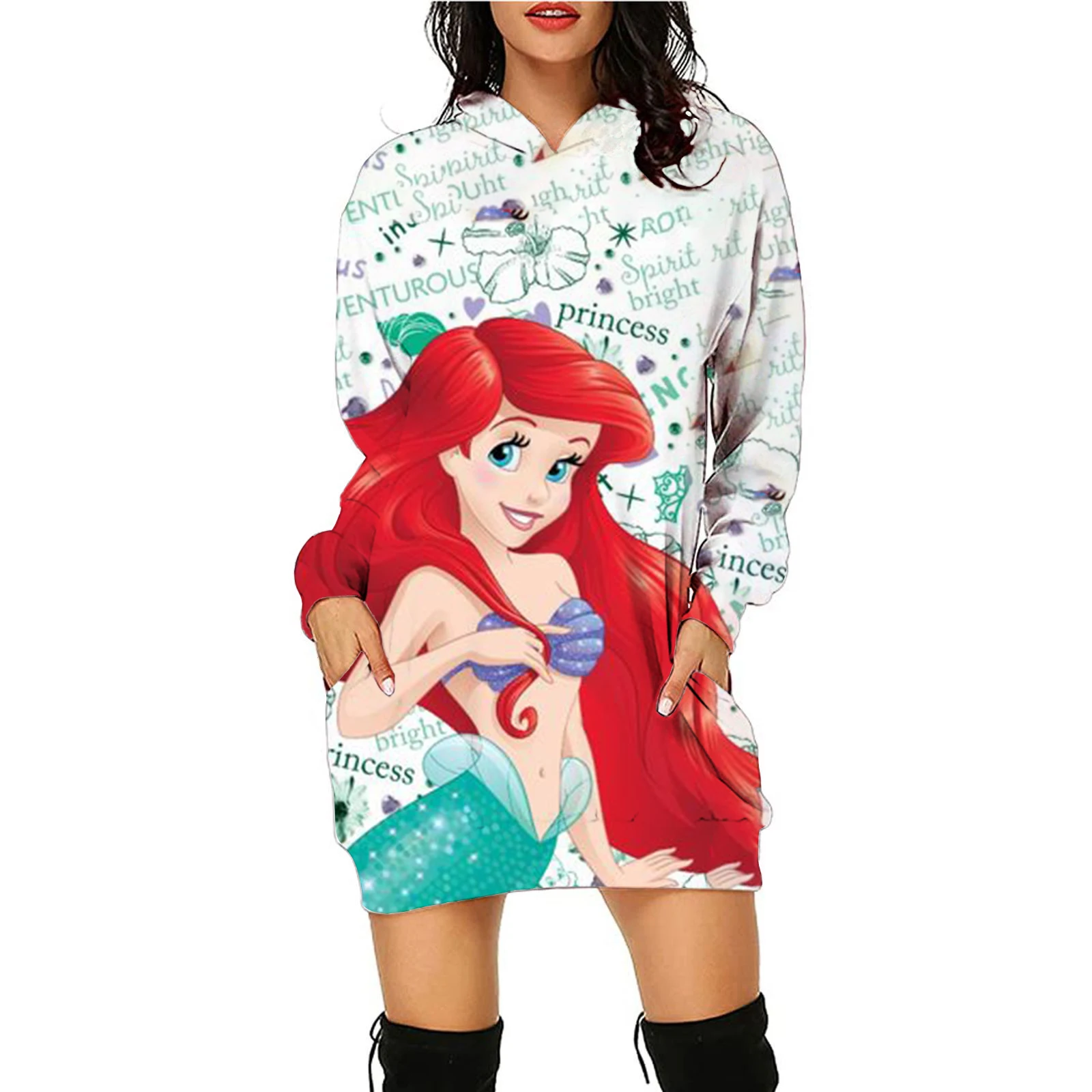 

Disney Mermaid Ladies Evening Dress Minnie Elegant Mini Dress Long Sleeve Fancy Dress Sweatshirt Mickey Ball Hoodie