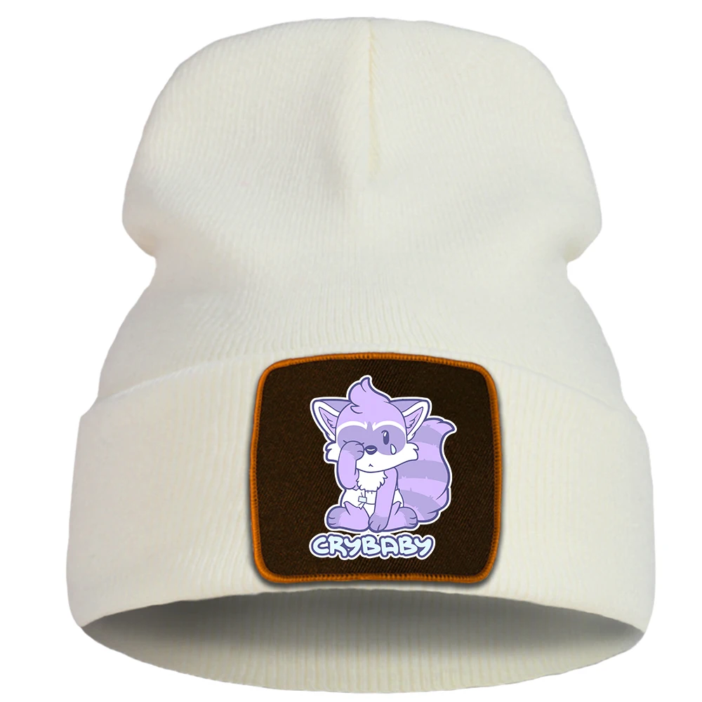

Balaclava Crybaby Purple Little Fox Kawaii Cartoon Winter Cap For Men Punk Cotton Knitted Hat For Women Beanie Hats