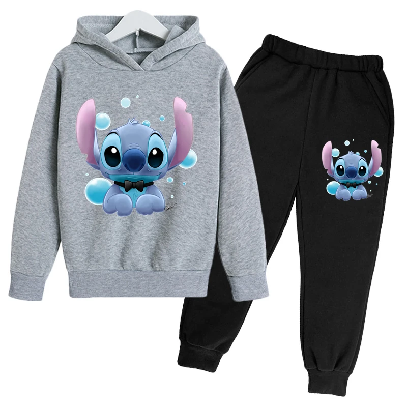 

Stitch Hoodie Set Kids cartoon casual sports suit long-sleeved hoodiepants 2-piece set spring Disney girls Clothing models