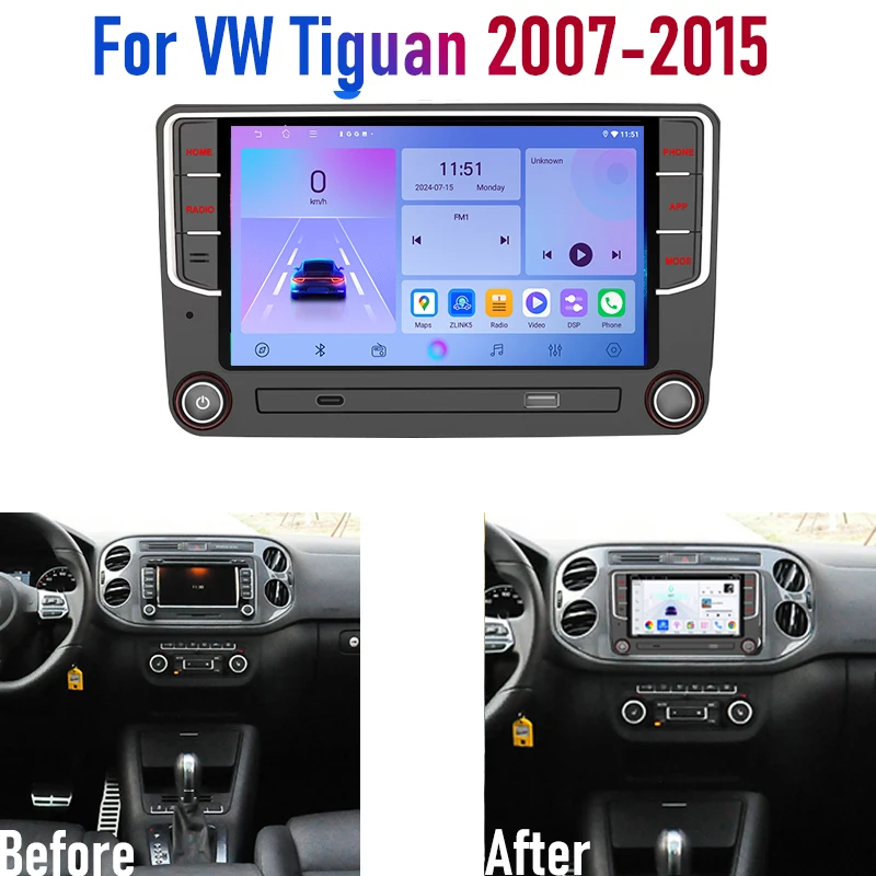 Фото 2DIN автомагнитола Android 15 с Canbus для VW Tiguan 2007-2015 с GPS-навигацией, беспроводным Apple CarPlay, Bluetooth, стереосистемой, камерой заднего вида и FM-тюнером №4