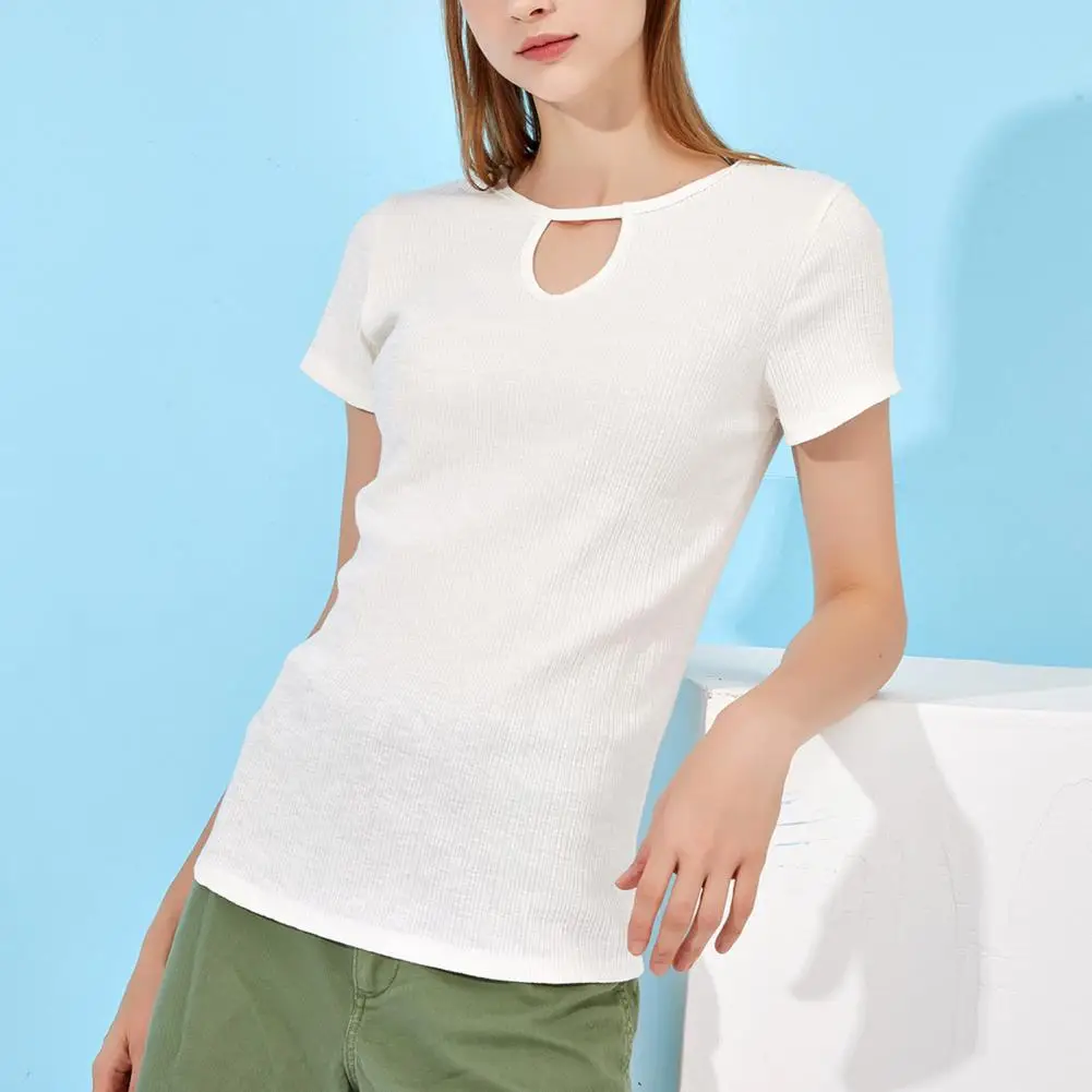 

Short Sleeve Shrink Resistant Simple Casual Solid Color Women Pullover Top Streetwear
