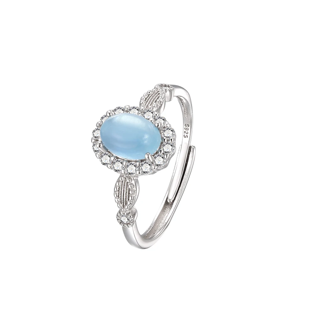 Кольцо из стерлингового серебра S925 в сочетании с натуральным аквамарином