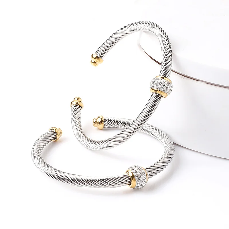 

New Fashion Stainless Steel Twisted Split Ring AAA Zirconia Bangles for Women Wedding Party Luxury Personalized Jewelry Gifts