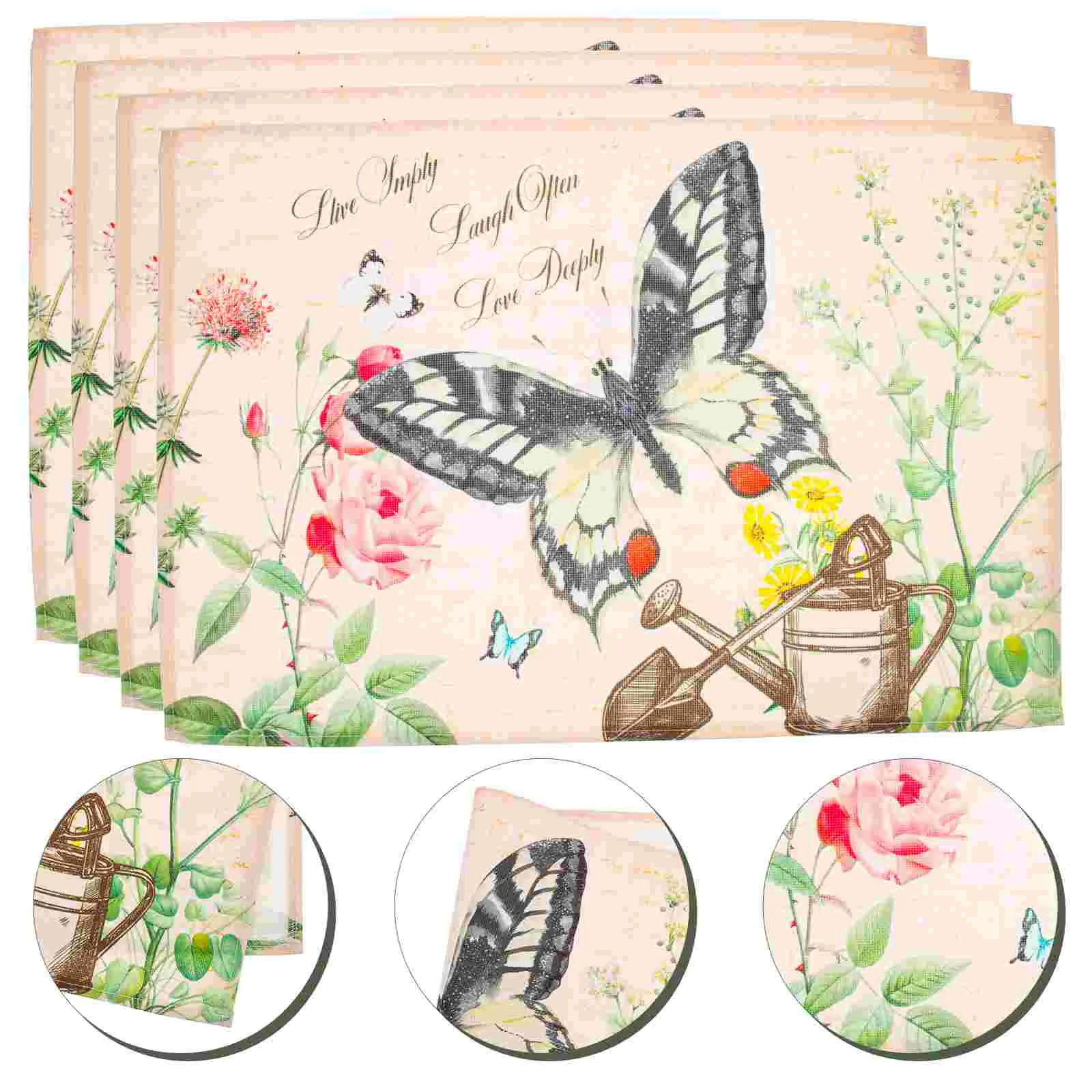 

Placemats Table Placemat Mats Farmhouse Vintage Linen Cotton Floral Coaster Fall Christmas Decorative Kitchen Rustic Retro