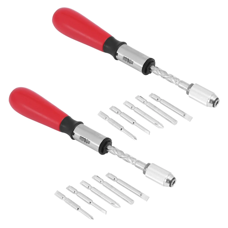 

Promotion! 2Pcs 260MM Spiral Screw Driver Hand Pressing Ratchet Screwdriver With Slotted And Phillips Screwdriver Bits