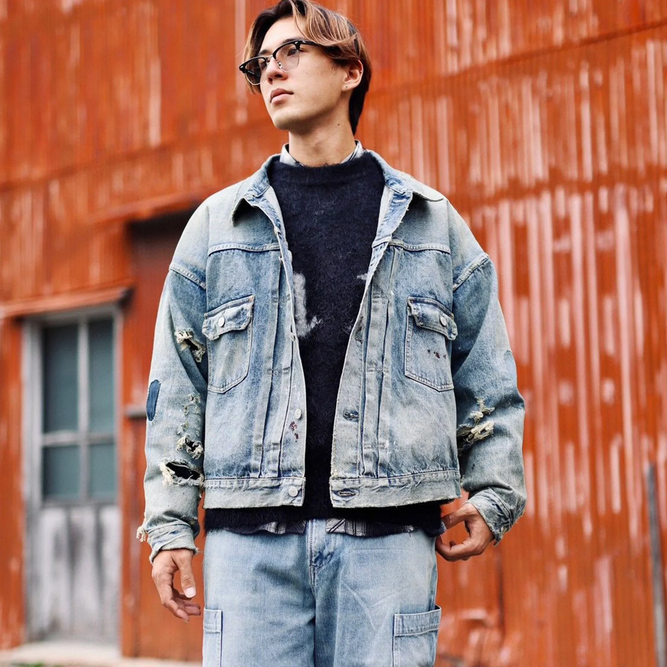 NIGO Мужская весенне-осенняя потертая синяя винтажная свободная джинсовая куртка