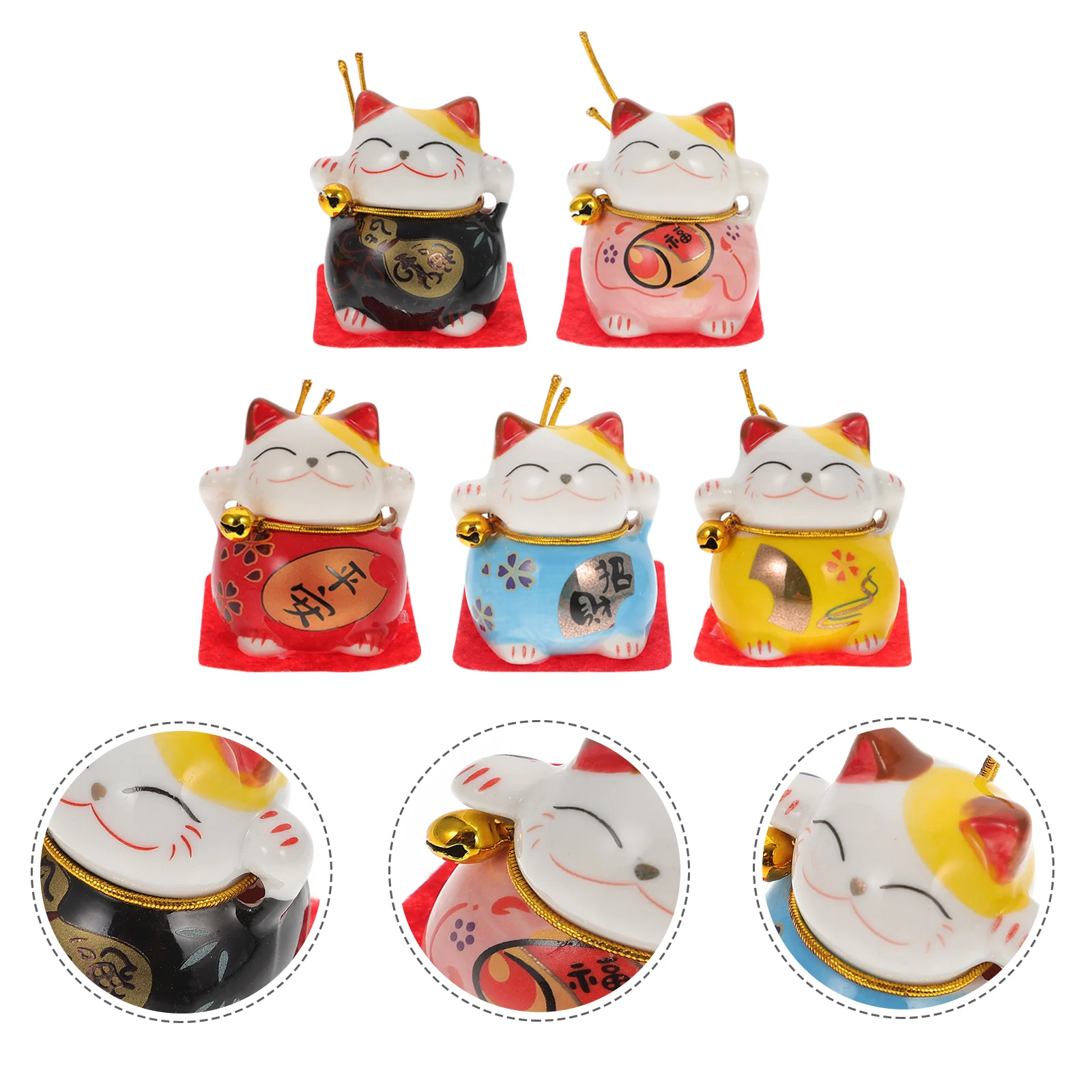 

5pcs Japanese Fortune Cat Craft Japanese Cat Figurine Car Dashboard Adornment