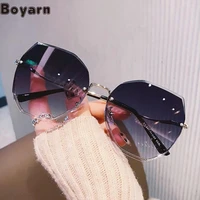 boyarn new korean womens rimless fashion sunglasses elegant gafas de sol polygon gradient trend sunglasses