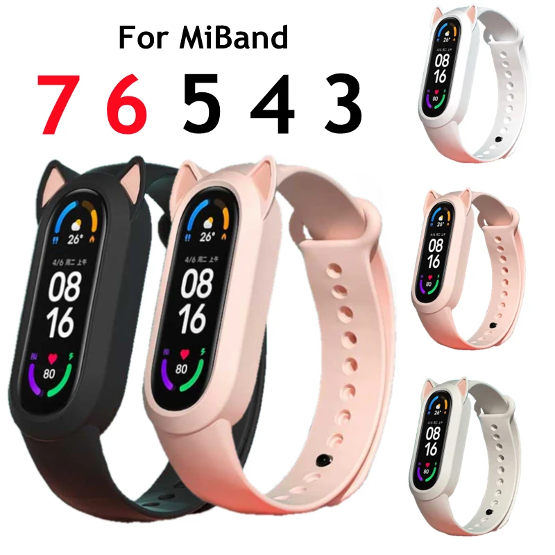 

Силиконовый чехол с кошачьими ушками для Mi Band 7 6 5 Mi Band 7 3 4