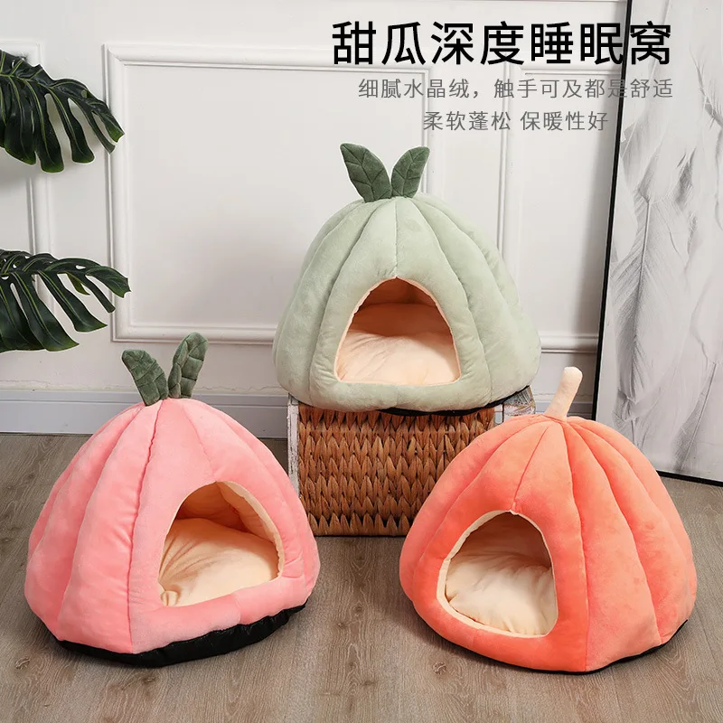 

Sweet Melon Cat Litter Four Seasons Universal Winter Warm Comfortable Semi-Enclosed Teddy Kennel Pumpkin Pet House Cat Supplies