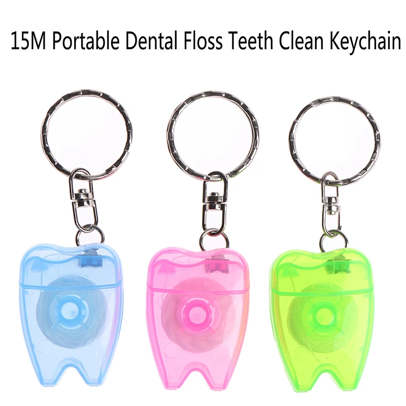 

15M Portable Tooth Floss With Keychain Creative Dental Teeth Cleaning Nylon Flat Floss Stick Oral Care Tool