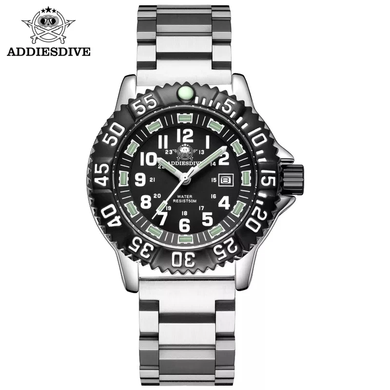 

Addies Dive Men's Sports Watch Alloy Case Rotating Bezel Tube Luminous Watch NATO Nylon Strap 50m Waterproof Quartz Watches