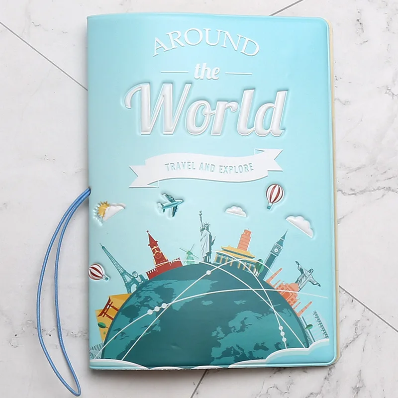 

Travel around the world passport cover Multifunctional passport ID ticket storage clip passport leather bag