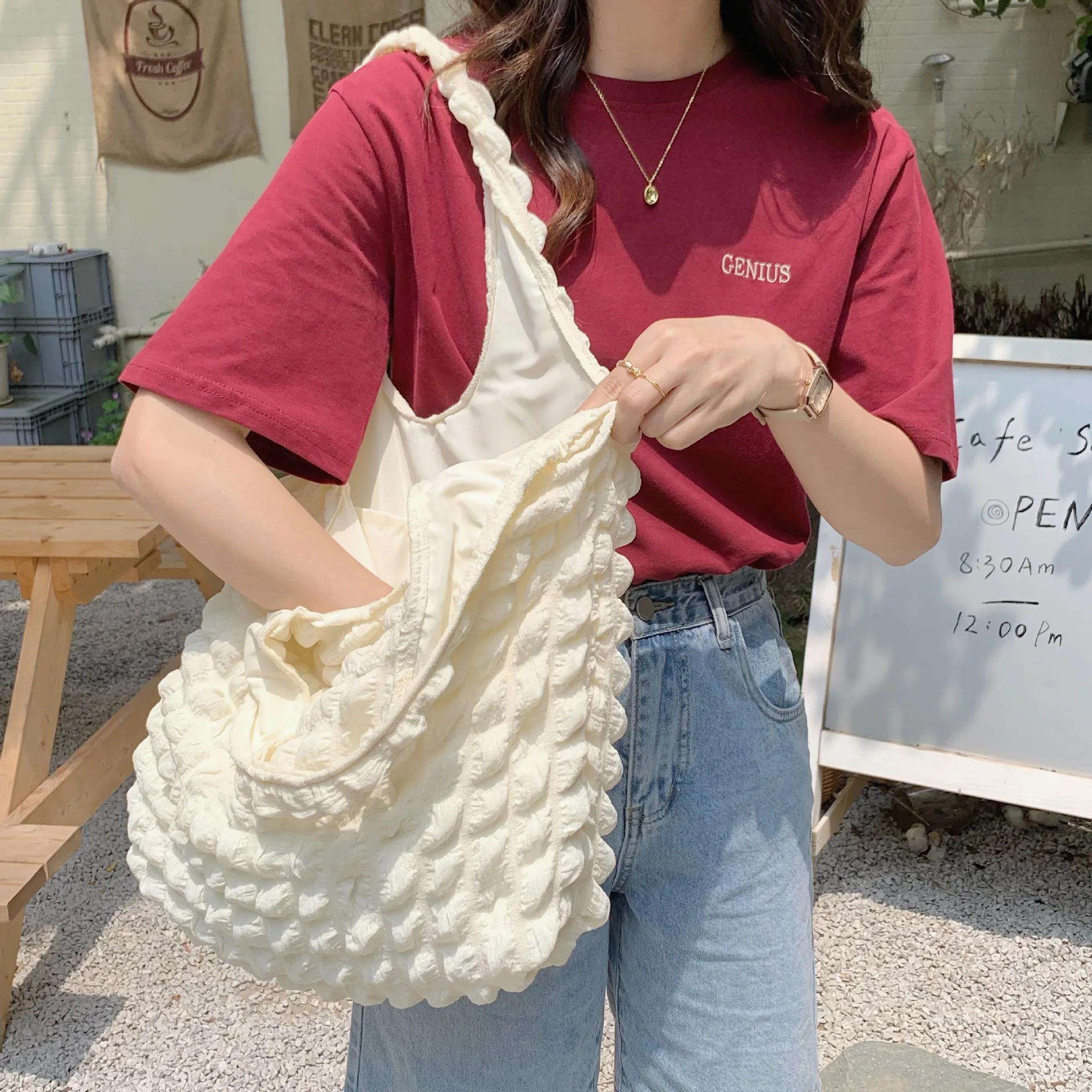 Women's Cloud Bubble Flower Shoulder Bag New Tank Top Bag Female Student Simple Handbag Canvas Bag