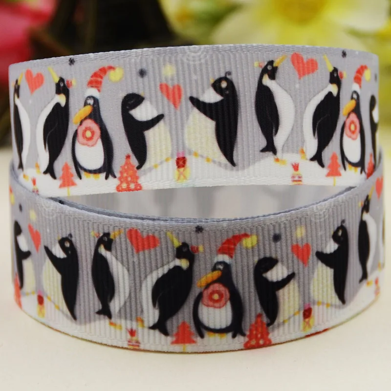 

22mm 25mm 38mm 75mm Penguin Cartoon printed Grosgrain Ribbon party decoration 10 Yards X-05088