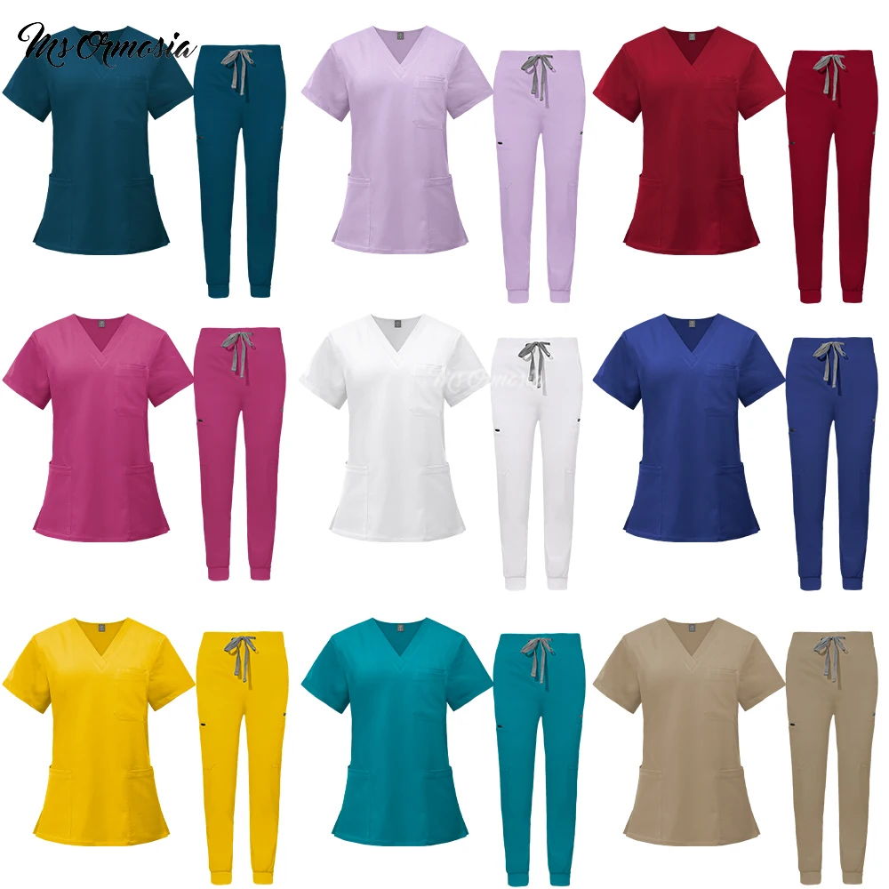 

Многоцветная хирургическая Униформа унисекс с коротким рукавом, рабочая одежда для красоты, униформа медсестры, медицинская униформа для врачей, стоматологические медицинские скрабы, наборы