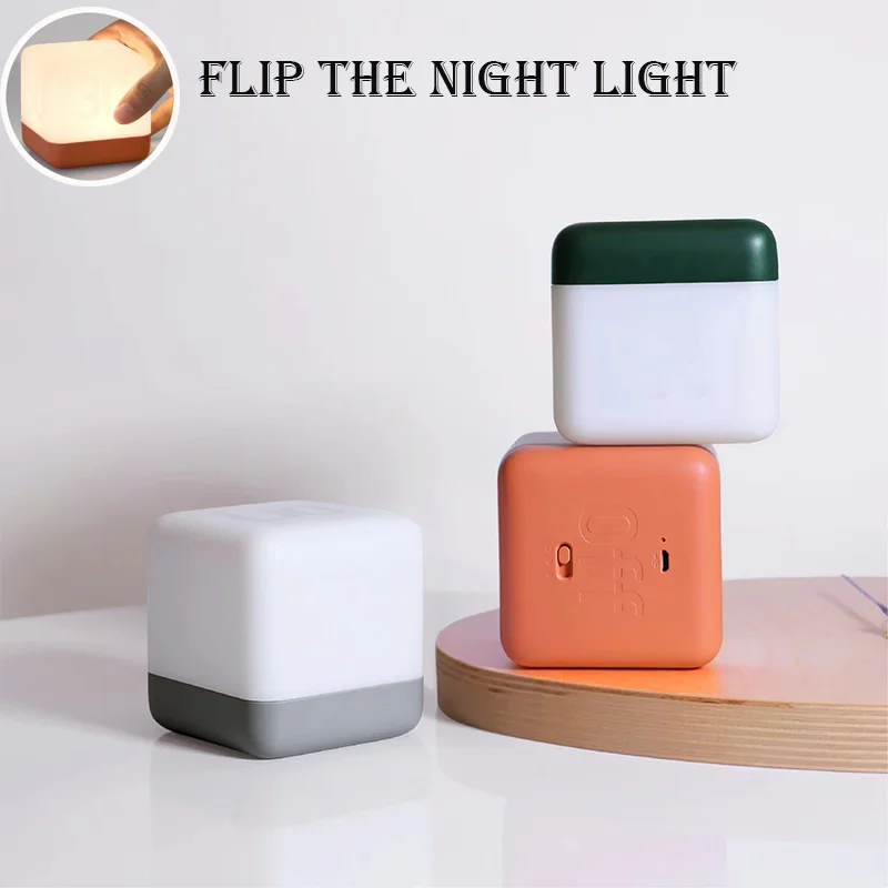 

Simple and Modern Flip Timing Night Light USB Charging LED Square Rubik's Cube Atmosphere Night Light Bedroom Bedside Table Lamp