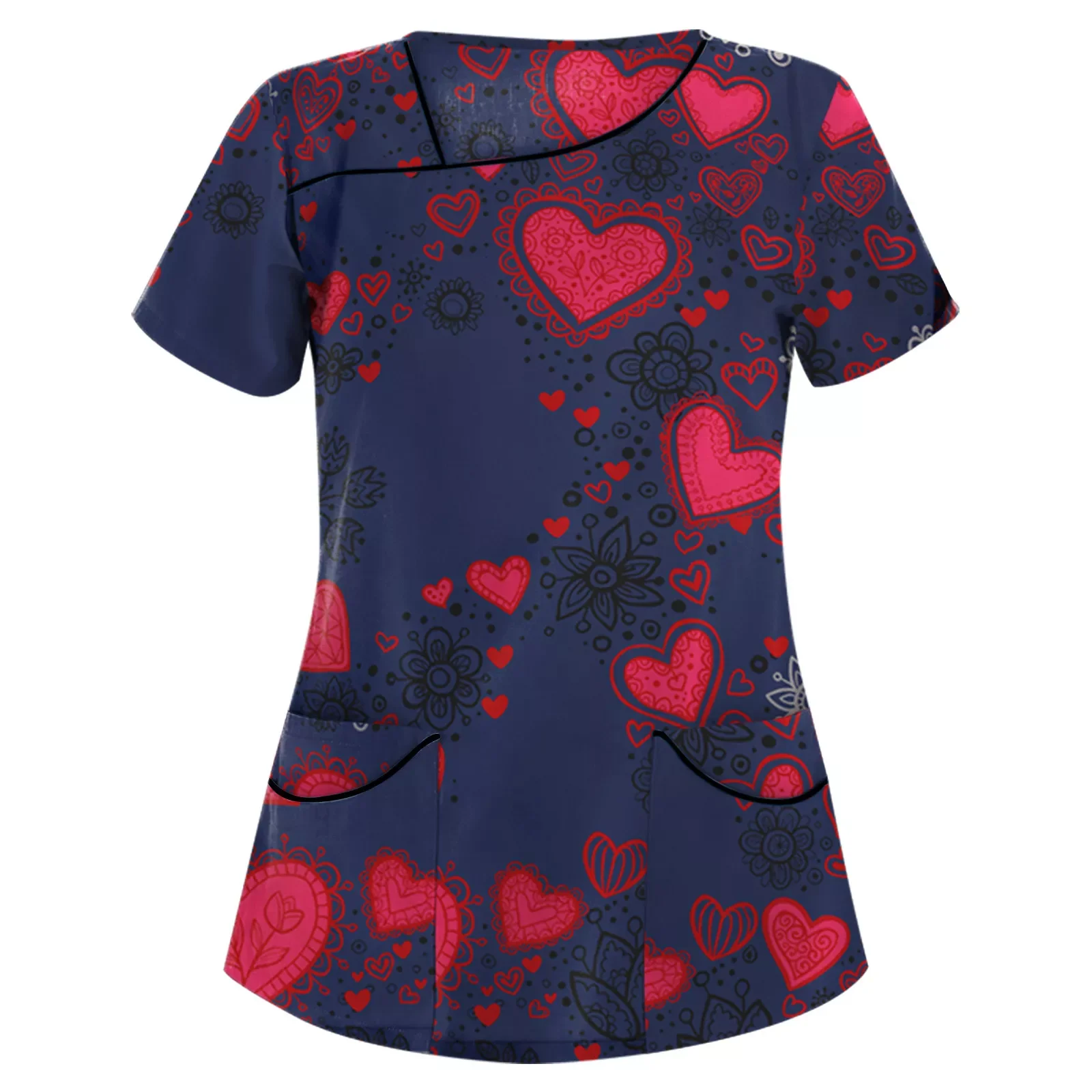 

Women's Short Sleeve V-neck Pocket Care Workers T-shirt Tops Summer Workwear Tops Sexy Printed Nurse Uniform Clinic Blouse