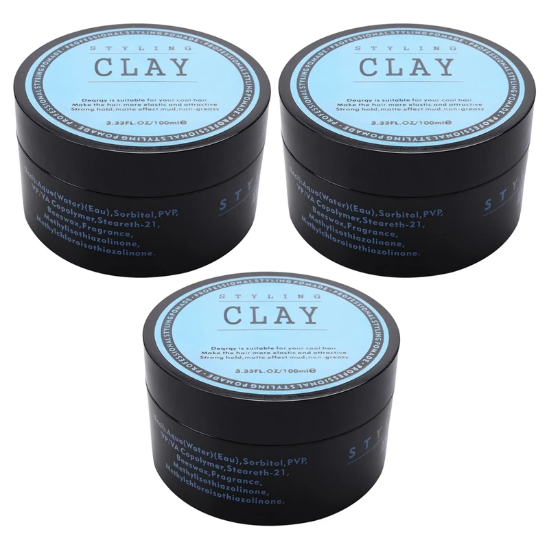 

3X Fashion Matte Finished Hair Styling Clay Daily Use Mens Hair Clay High Strong Hold Low Shine Hair Styling Wax 100Ml