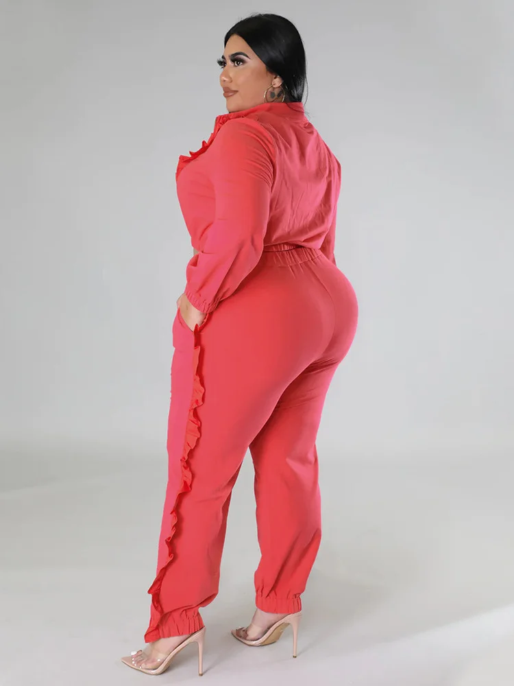 Plus Size Two Piece Sets Women Clothing Crop Top Zipper Up Legging Matching Suit Casual Outfits Wholes 3xl 4xl 5xl 6xl