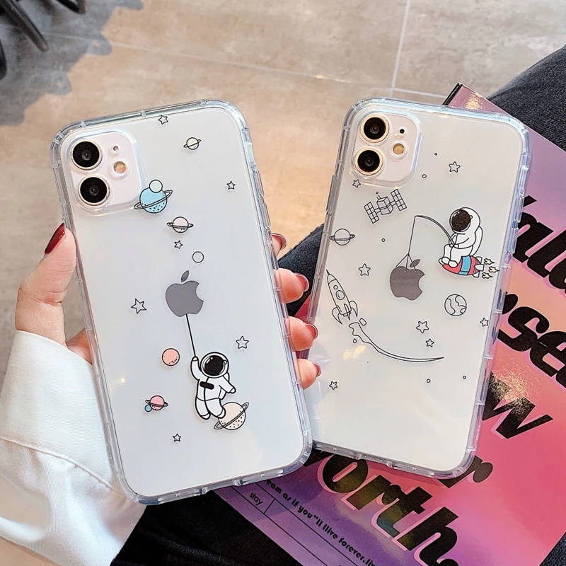 

Astronaut Transparent Phone Case For iphone 11 12 Pro Max XS X XR 7 8 plus mini SE 2020 Soft Silicone Shockproof Cases Cover