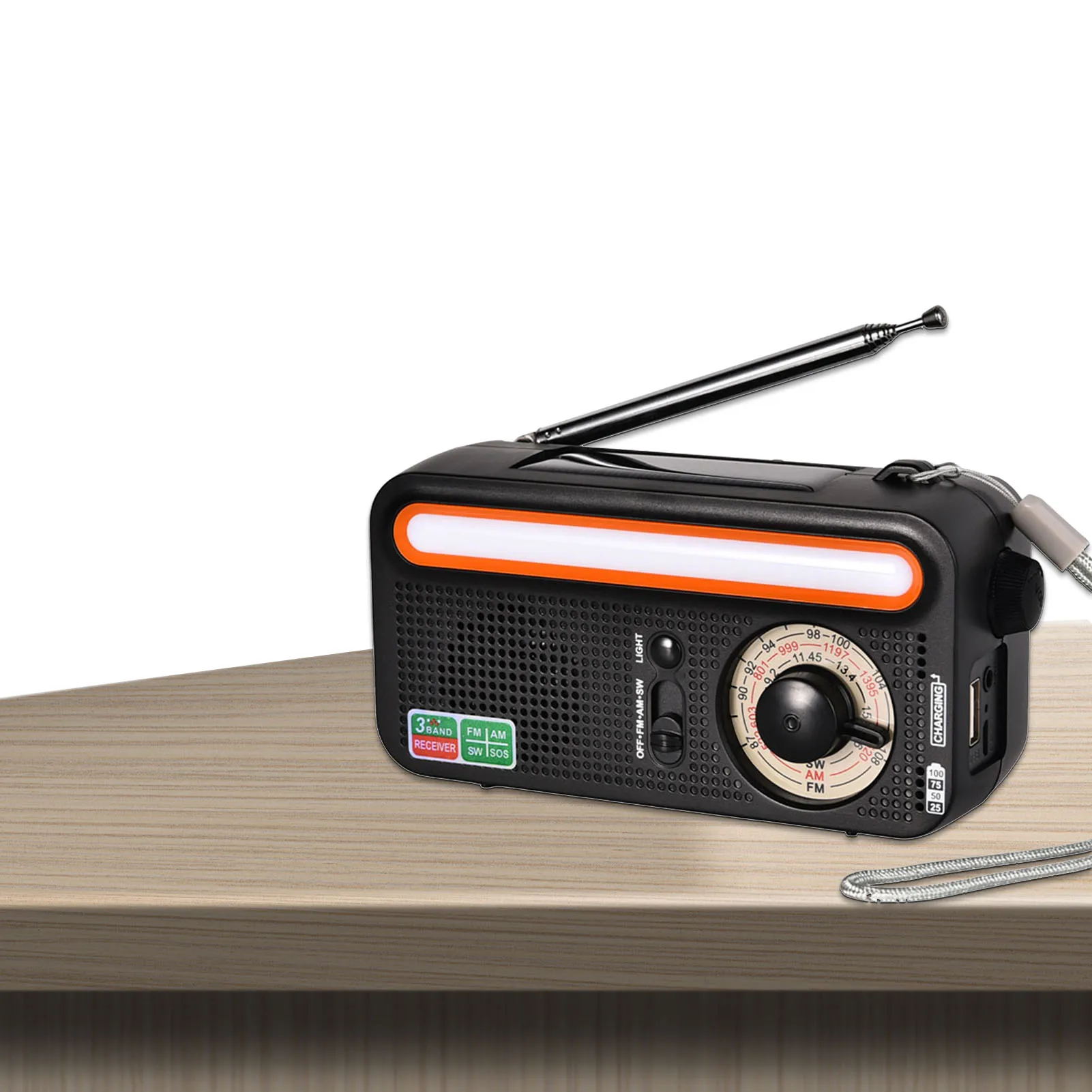 

2000mAh Emergency Radio Solar Emergency Radio FM/AM/SW Hand Crank Battery Operated USB Rechargeable Power Bank LED Flashlight