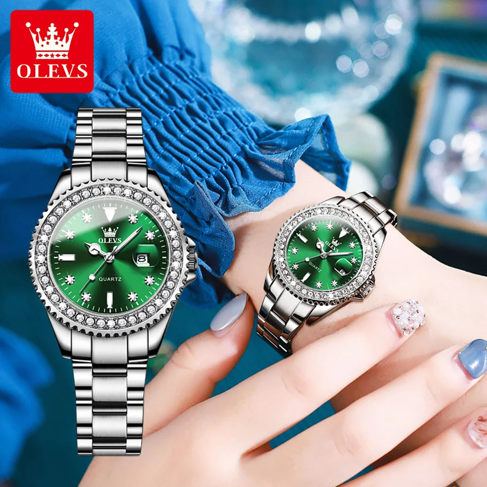 OLEVS Couple Watches Men and Women Luxury Brand Fashion Diamond Stainless Steel Quartz Pair Lovers Watch Gifts For Birthday