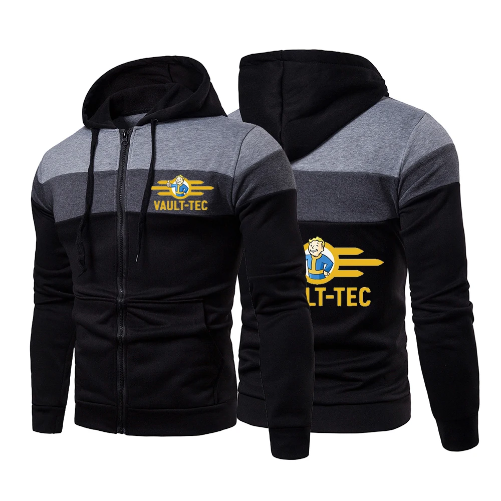 

2022 Vault Tec Logo Video Game Fallout 2 3 4 Print Mens Zipper Jacket Spring Autumn Sports Cotton Splicing Coats