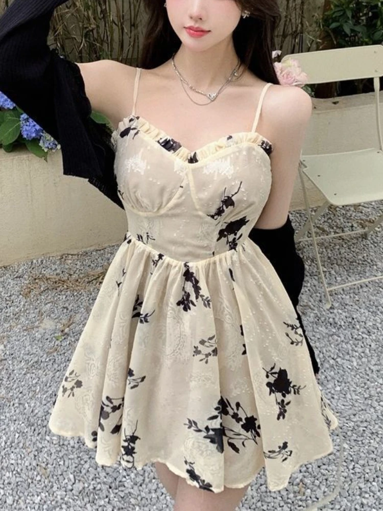 

Elegant Floral Sexy Dress Women Print Party Mini Dress Casual Beach High Waist Holiday Designer Chic Fashion Dress Female 2022
