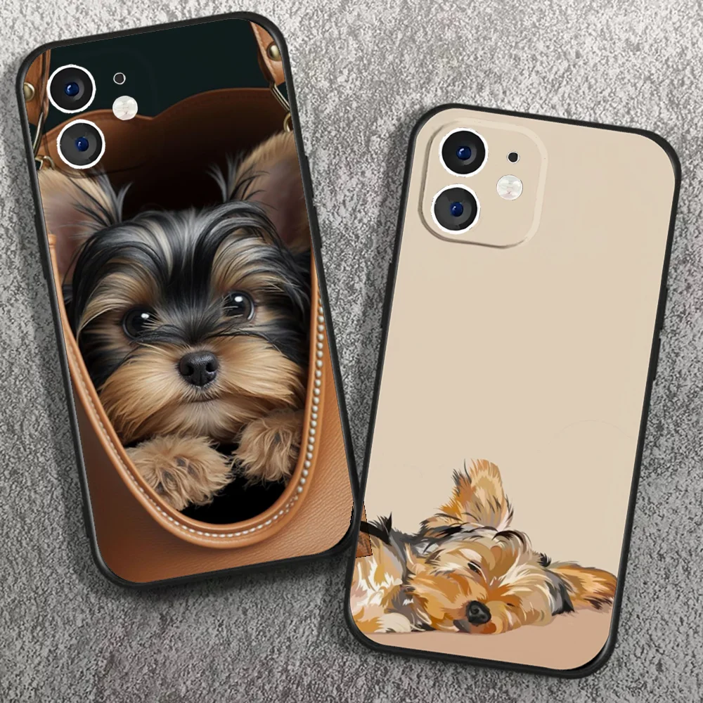 Чехол для телефона с собакой йоркширского терьера IPhone 16 15 14 13 Pro Max 11 12 Mini 2022 черный