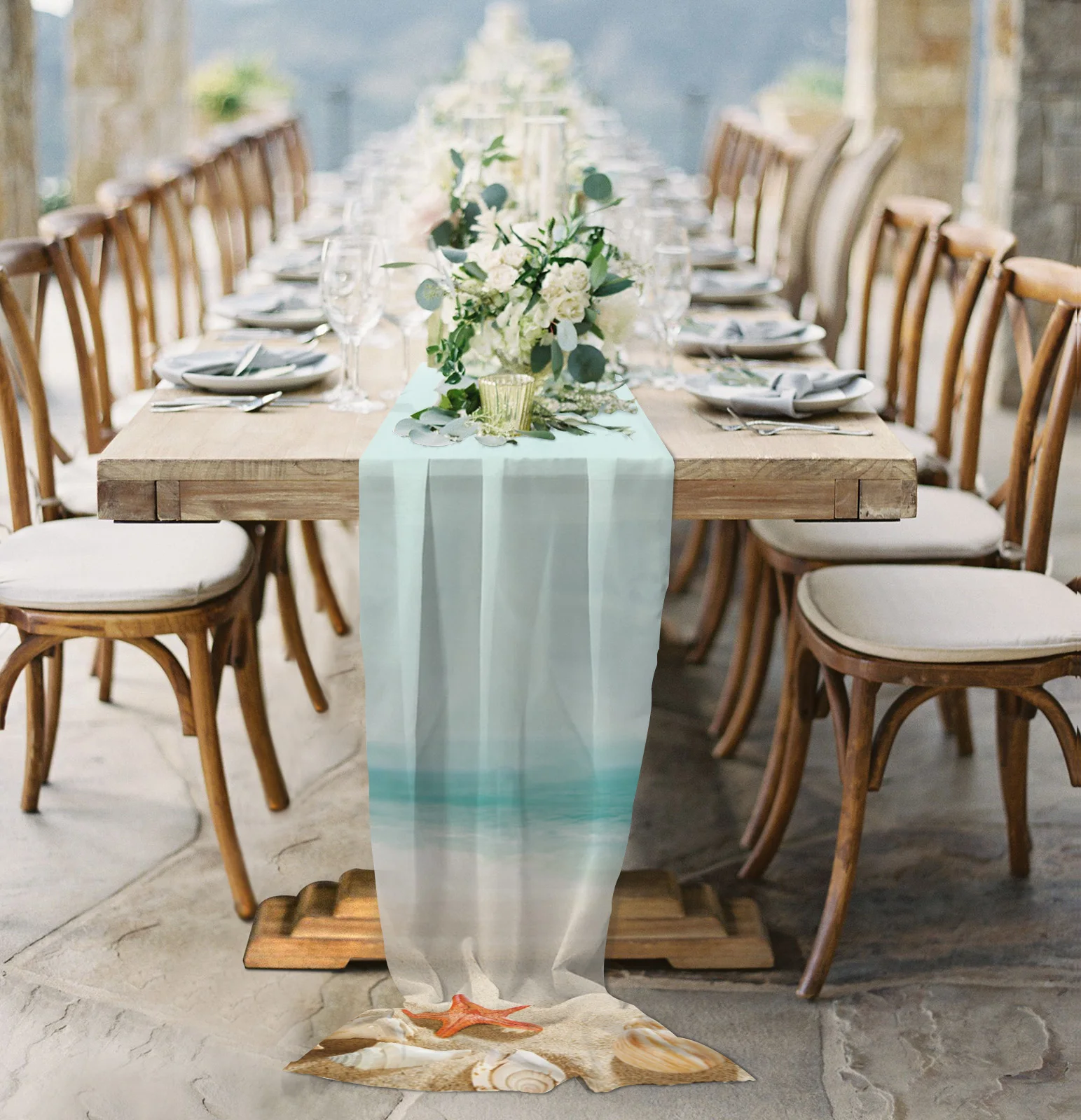 

Прозрачная шифоновая скатерть с морскими звездами и ракушками, тюль для празднования свадьбы, дня рождения, украшение для дома