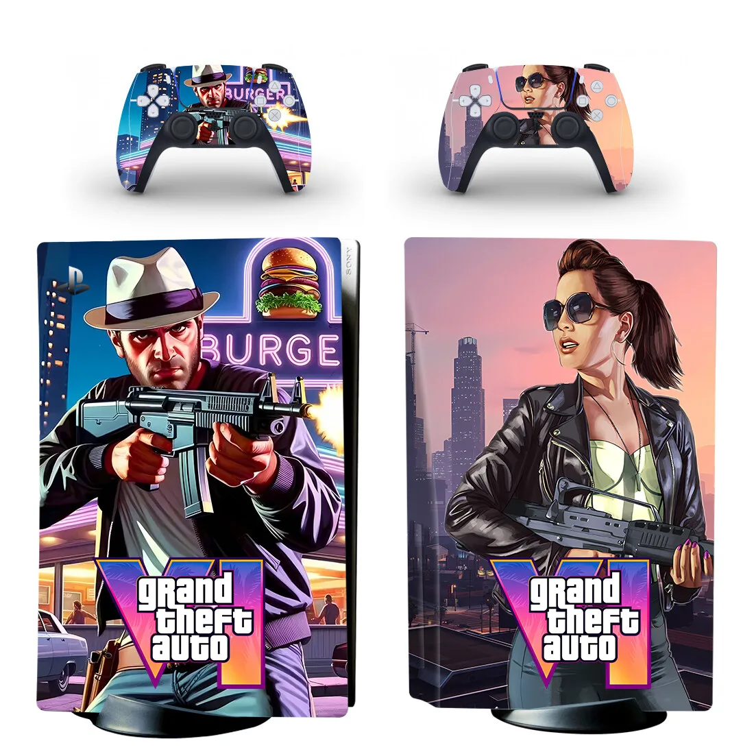 Grand Theft Auto GTA 6 GTA6 PS5 Диск Наклейка Крышка для консоли и 2 контроллера Кожа Винил