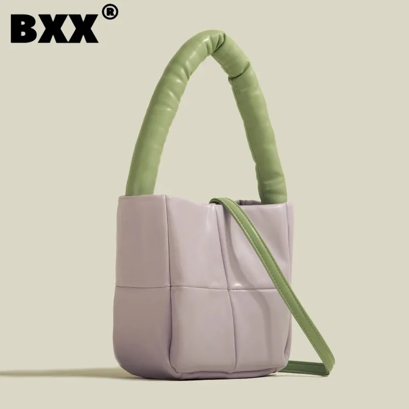 

[BXX] Pu Leather Handbag For Women Fashion Temperament Female Plaid Bucket Bags 2023 New Soft Handle Hasp Crossbody Bag 8CY1147