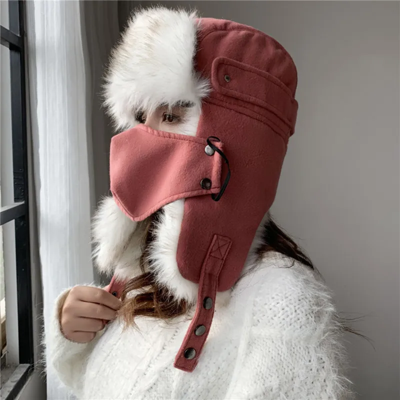 

Шапка Lei Feng женская зимняя утепленная плюшевая термальная маска защита ушей Корейская версия ветрозащитная уличная велосипедная