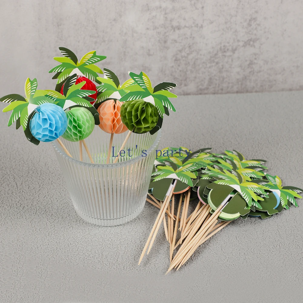 50 шт. тропическая Гавайская бамбуковая Коктейльная еда Кокосовая пальма капкейк