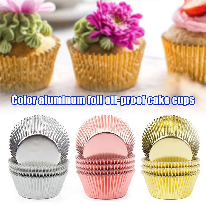 

100 шт. Цветной алюминиевый поднос для торта Толстая маслостойкая фольга 7,5 см чашка для маффинов для выпечки вечерние ринки свадьбы торта бу...