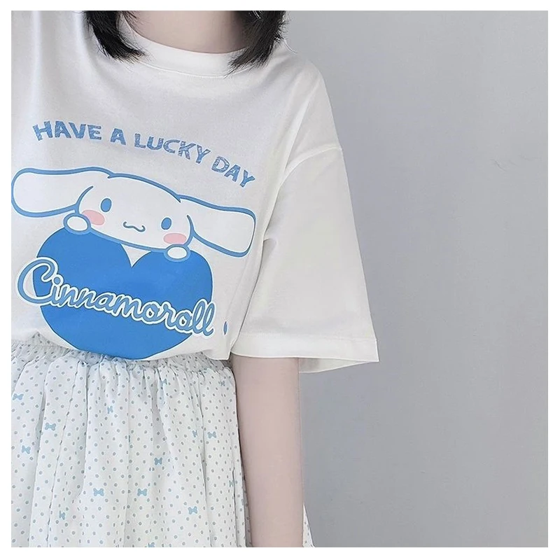 

Sanrioed Cinnamoroll Kawaii T-Shirt Japanese Loose Crew Neck Large Size Ins Style Women's Wear Jacket Students Short Sleeve
