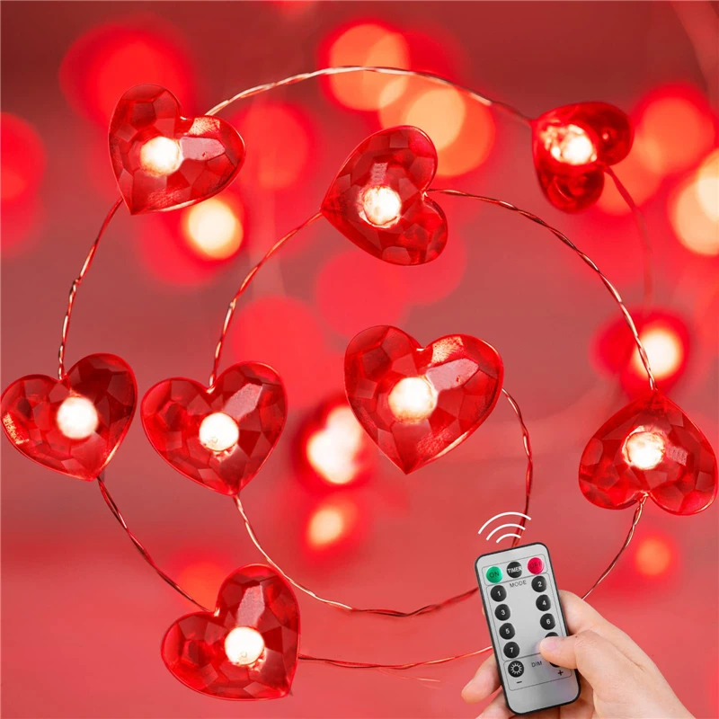 

2m 3m Red Heart String Lights for Valentines Day Gift for Girlfriend Room Garden Decoration Holiday Wedding Party Decoration