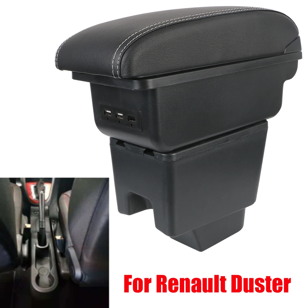 

Car Armrest Pad Storage Box Case USB Chargers Interior Accessories For Nissan Terrano 3 Renault Kaptur RU Oroch Dacia Duster