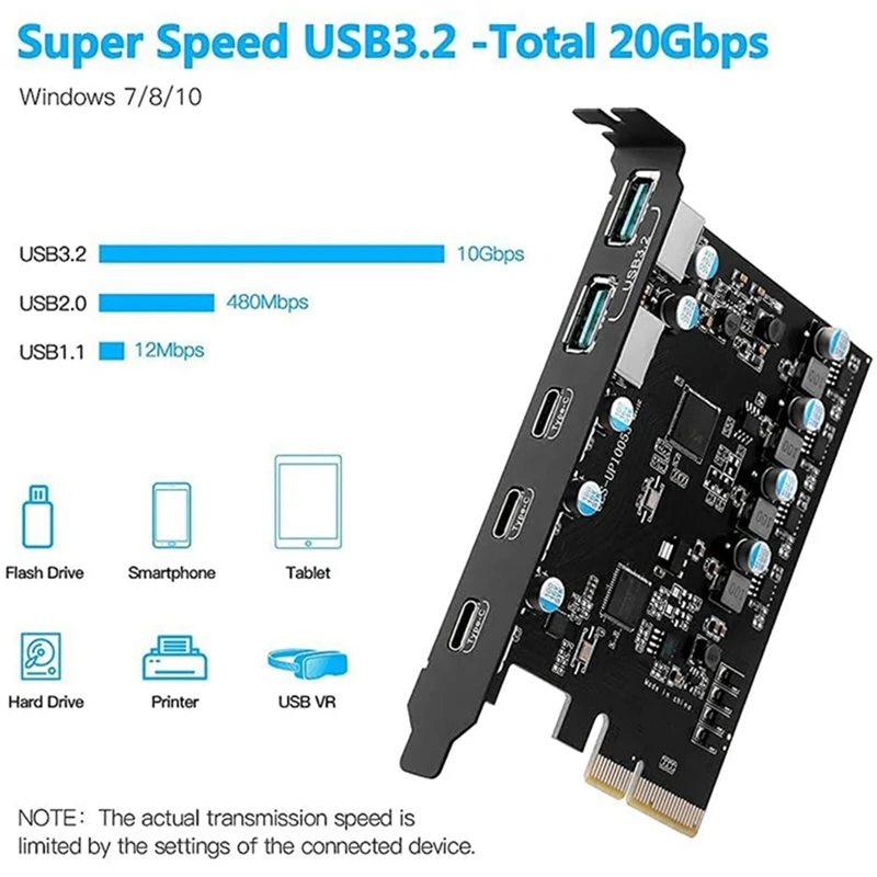 Плата расширения Pcie на USB 3 2 Gen плата PCI Express PCI-E для ПК Windows 10/8/7 и MAC