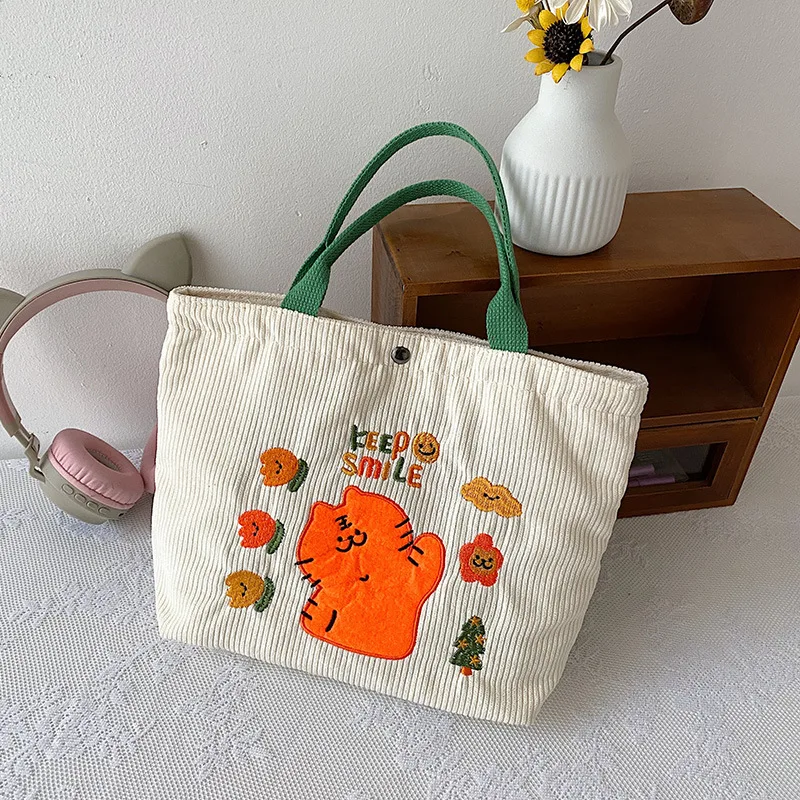 

Вельветовая сумка на плечо для женщин, дамская сумочка для покупок с милым принтом тигра, хлопковая тканевая сумка для продуктов, тоут для к...