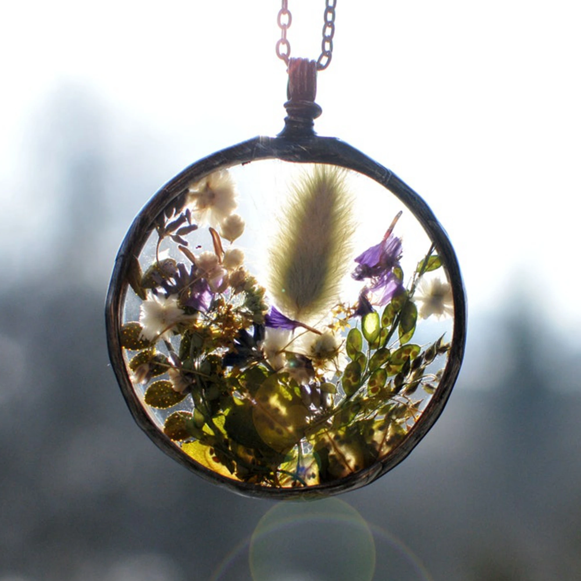 

Ожерелье в виде луга, террариума, ботаническое прессованное цветочное ожерелье в форме сердца, украшения в стиле природы