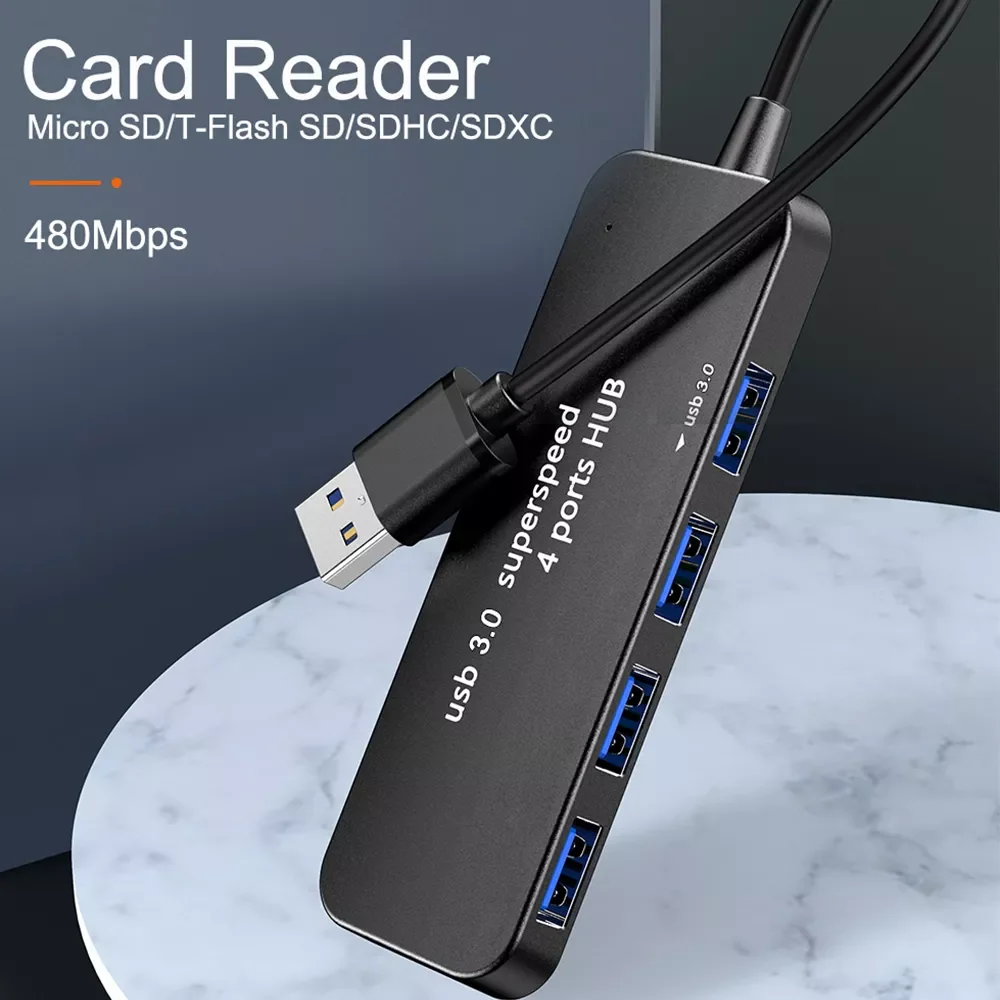 

Ultra-thin 4-port USB 3.0 HUB High Speed Indicator Light USB Hub For Multi-device Computer Laptop Desktop PC Adapter USB 3.0 HUB