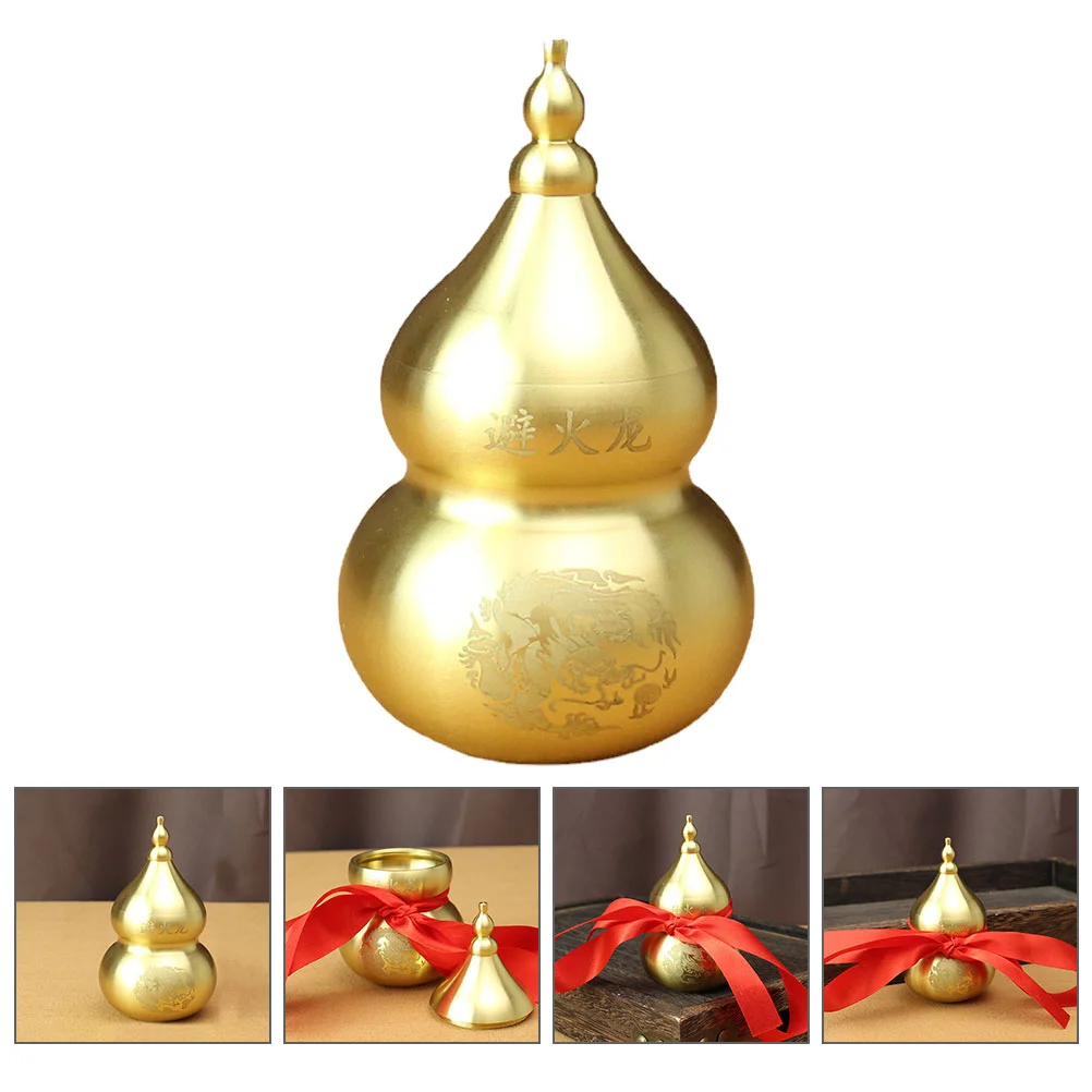 

Gourd Statue Brass Chinese Wu Lou Figurine Table Cucurbit Wooden Ornament Settings Shui Feng Calabash Charm Wealth Copper Lucky